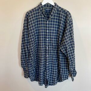 Ralph Lauren Blake Button Down Plaid Shirt Mens Xl Blue 100% Cotton